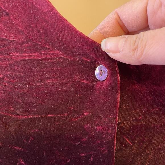 Vintage Kathie Lee Maroon Velvet Cardigan Women Size XL Button Front Vampires - Picture 7 of 9